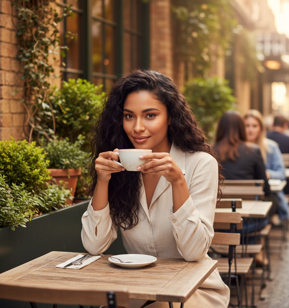 Café, sol e rotina: os pequenos prazeres que também são autocuidado.