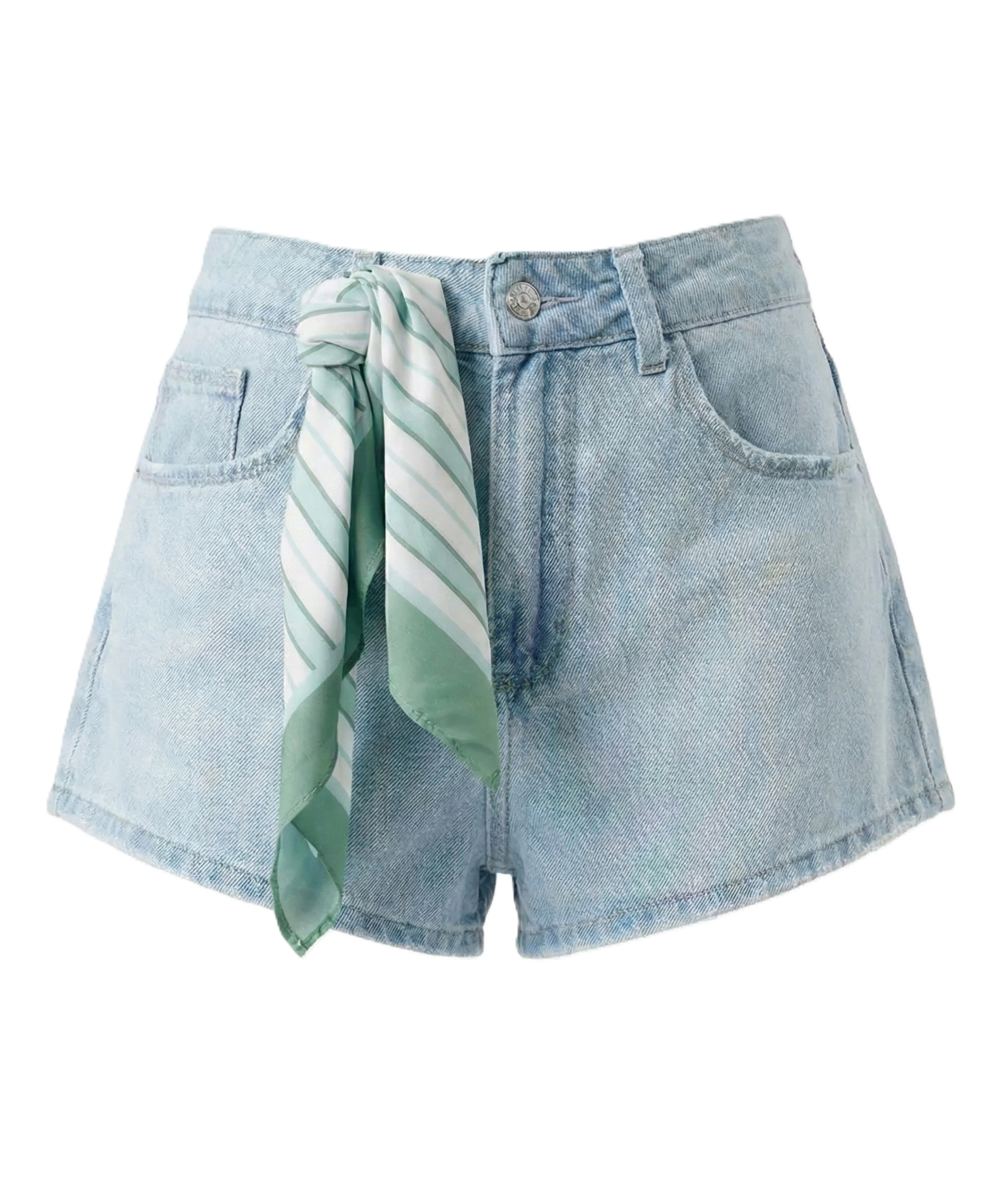Short Feminino Jeans com Lenço Azul